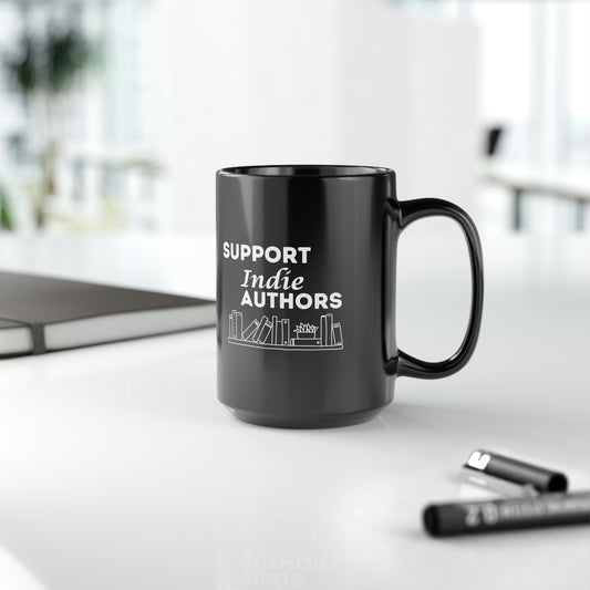 Support Indie Authors - 15 oz. Black Mug